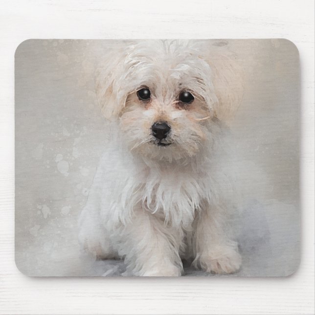 Mousepad Branca Terrier Puppy Watercolor para Cães Lover (Frente)