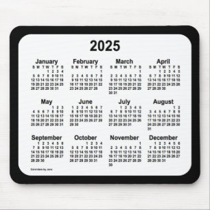Mousepad Branco 2025 sobre o calendário preto de Janz Dois 