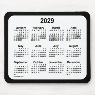 Mousepad Branco 2029 sobre o calendário preto de Janz Dois