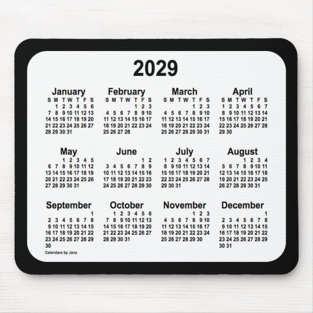 Mousepad Branco 2029 sobre o calendário preto de Janz Dois  (Frente)