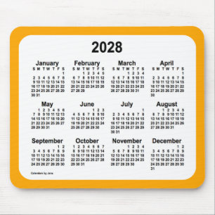 Mousepad Branco de 2028 no calendário laranja de Janz Dois