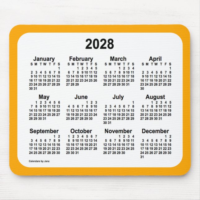 Mousepad Branco de 2028 no calendário laranja de Janz Dois  (Frente)