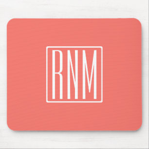 Mousepad Branco do monograma   das iniciais no coral