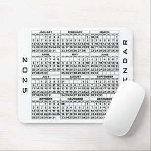 Mousepad Branco do Painel de Modos do Calendário 2025