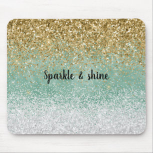 Mousepad Branco Menta Glam Dourado Brilho Glitter