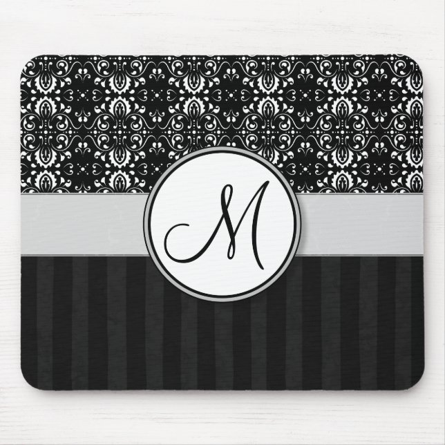 Mousepad Branco no damasco e em listras pretos com (Frente)