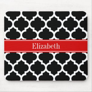 Mousepad Branco preto marroquino nº 5, nome vermelho monog