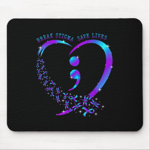 Mousepad Break Stigma Save Lives Heart Semicolon Suicídio P