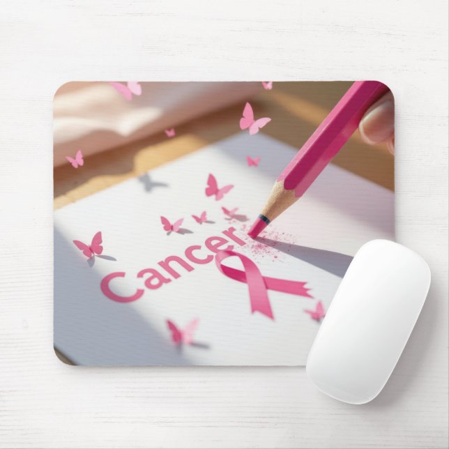 Mousepad Breast Cancer Awareness Ribbon and Butterflies (Com mouse)