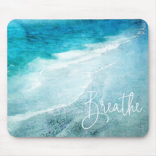 Mousepad Breathe Yoga Cote Retro Beach Teal Blue Ocean (Frente)