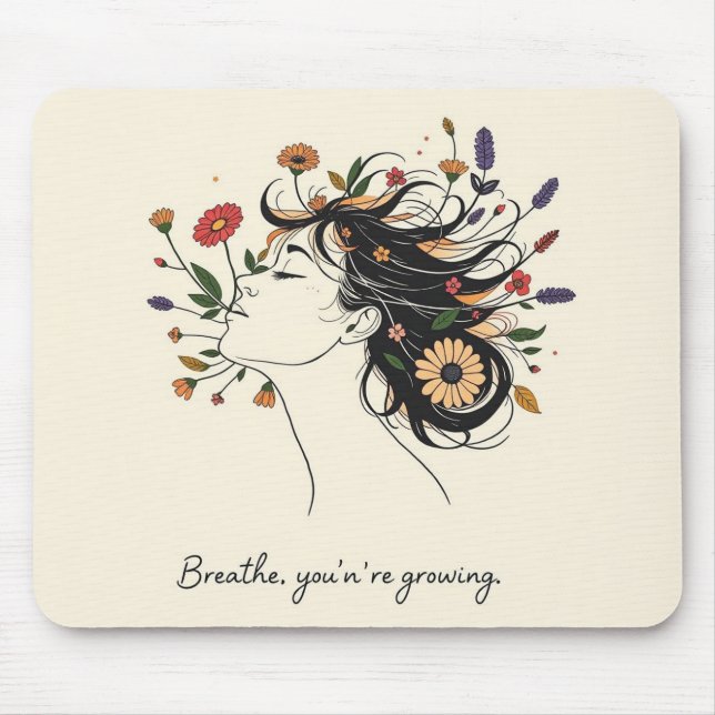Mousepad “Breathe, You’re Growing” Floral Mindfulness pad (Frente)