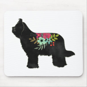 Mousepad Briard Dog Breed Boho Floral Silhouette
