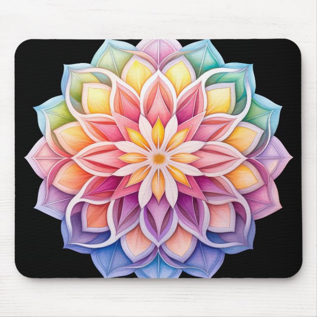 Mousepad Bright Rainbow Mandala Floral (Frente)