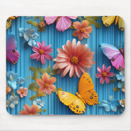 MOUSEPAD BRIGHTLY COLORED FLOWERS AND BUTTERFLIES