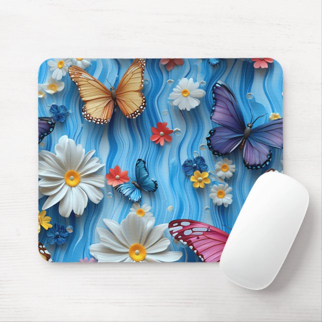 MOUSEPAD BRIGHTLY COLORED FLOWERS AND BUTTERFLIES (Com mouse)
