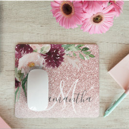 Mousepad Brilhante Rosa Moderno e Estilhaço de Flor com Nom