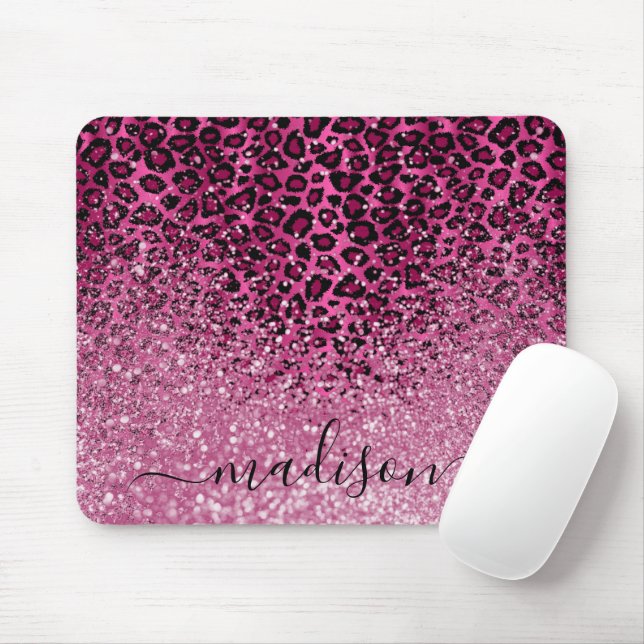 Mousepad Brilhante rosa quente e padrão-leopardo - Personal (Com mouse)