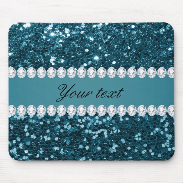 Mousepad Brilho azul e diamantes do falso da cerceta escura (Frente)