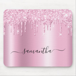 Mousepad Brilho de Glitter Rosa Claro Gota Brilho Glam Nome