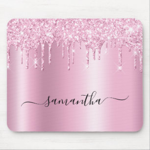 Mousepad Brilho de Glitter Rosa Claro Gota Brilho Glam Nome