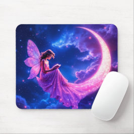 Mousepad Brilho de lua crescente de fada rosa fofo mágico