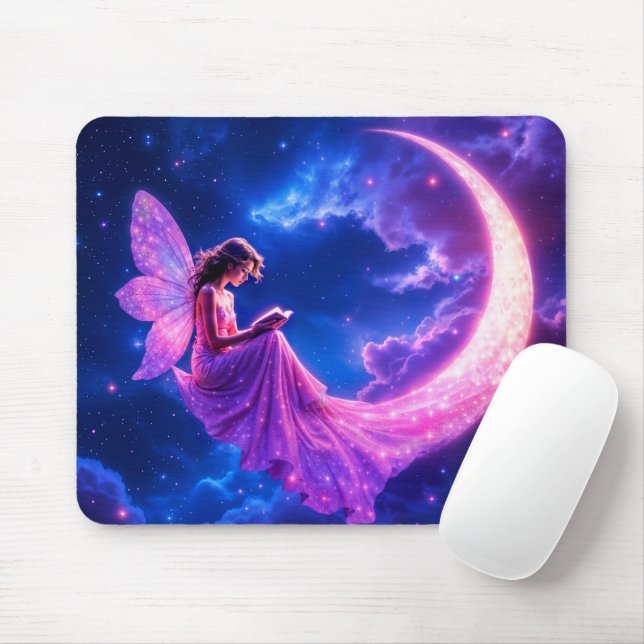 Mousepad Brilho de lua crescente de fada rosa fofo mágico (Com mouse)