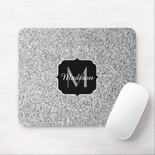 Mousepad Brilho de luz cinza prateado Monograma