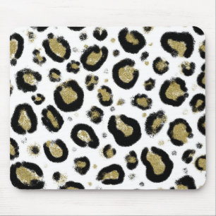 Mousepad Brilho de Ouro Branco & Estampa de Leopardo Preto 