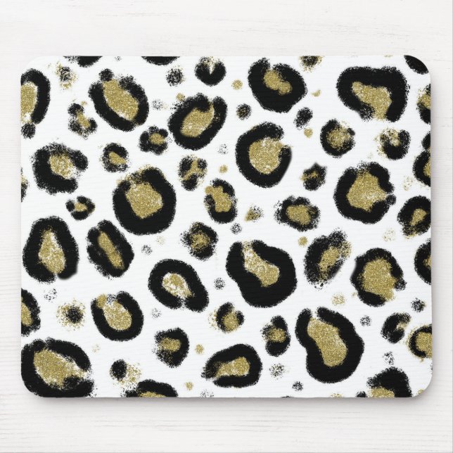 Mousepad Brilho de Ouro Branco & Estampa de Leopardo Preto  (Frente)