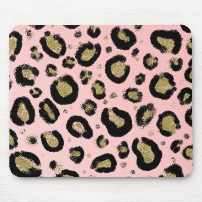 Mousepad Brilho de Ouro Rosa e Estampa de Leopardo Chita Pr (Frente)