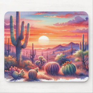 Mousepad Brilho do pôr do sol no deserto Aquarela Sudoeste 