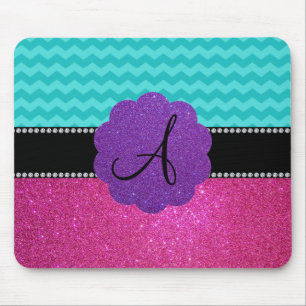 Mousepad Brilho do rosa das vigas de turquesa do monograma