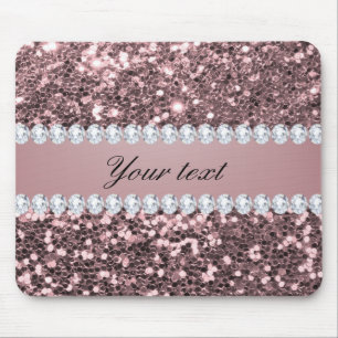 Mousepad Brilho Dourado cor-de-rosa na moda e diamantes do