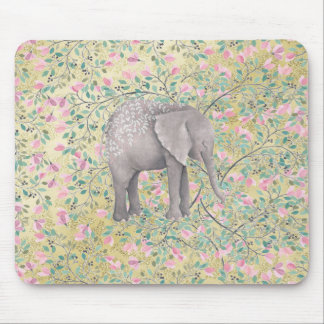 Mousepad Brilho Dourado das flores do elefante da aguarela