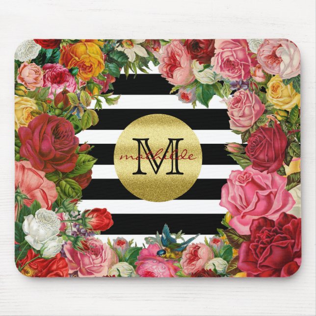Mousepad Brilho Dourado das flores na moda dos rosas das (Frente)