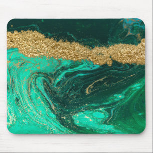 Mousepad Brilho Dourado de mármore verde Legal