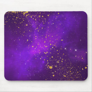 Mousepad Brilho Dourado e tapete do rato roxo da galáxia
