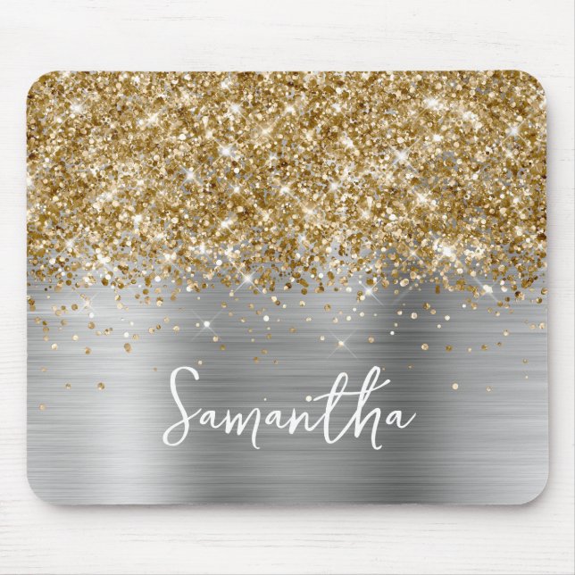 Mousepad Brilho Dourado Glamour Prata Nome (Frente)
