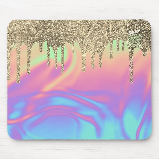 Mousepad Brilho Dourado Moderno com Efeito Ombre Holográfic (Frente)