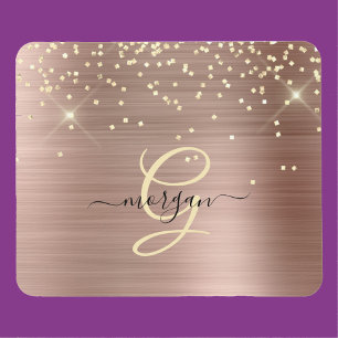 Mousepad Brilho Dourado, Monograma Dourado, Nome em Letra d