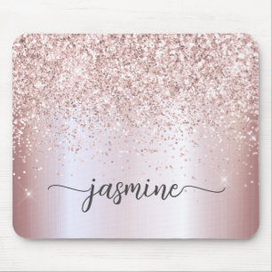 Mousepad Brilho Dourado Rosa Glitter Monograma Metálico Nom
