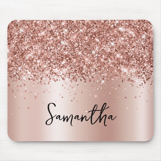 Mousepad Brilho em Dourado Rosa Nome Sutil Brilho (Frente)