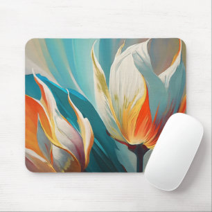 Mousepad Brilho Floral Abstrato em Azul Turquesa e Laranja