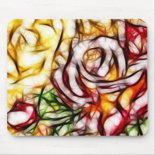 Mousepad Brilho Floral Artístico Rosa Luz Amarela Abstrata