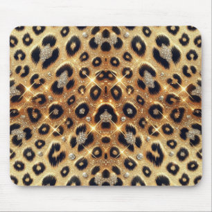 Mousepad Brilho Glam Gold Estampa Leopardo Preto Cheetah 