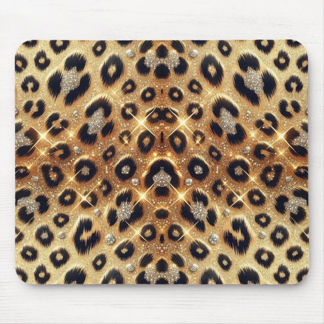 Mousepad Brilho Glam Gold Estampa Leopardo Preto Cheetah  (Frente)