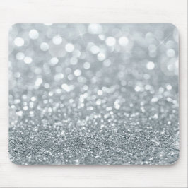 Mousepad Brilho Glamouroso Bokeh Prateado Branco Tendência