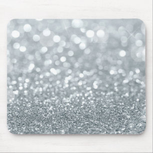 Mousepad Brilho Glamouroso Bokeh Prateado Branco Tendência