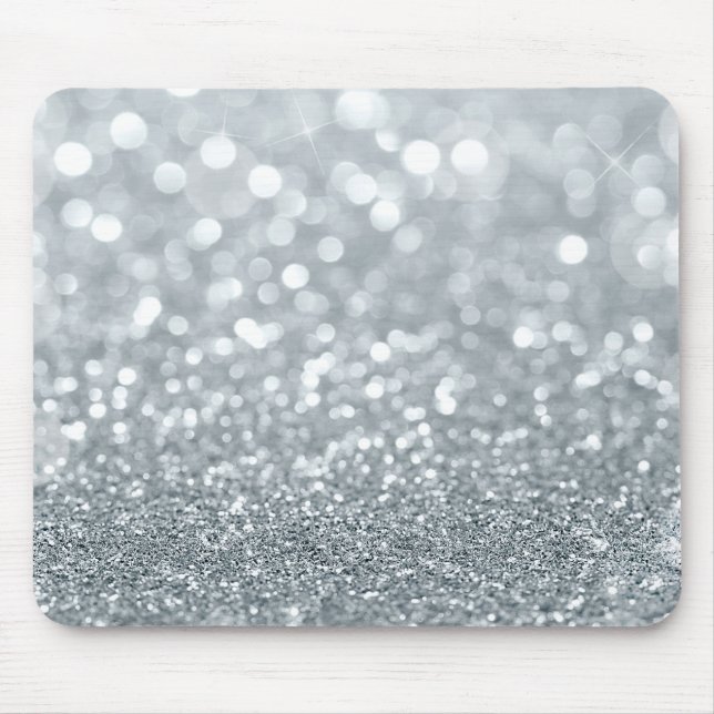 Mousepad Brilho Glamouroso Bokeh Prateado Branco Tendência (Frente)