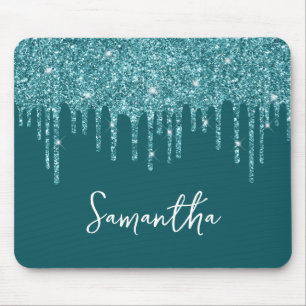 Mousepad Brilho Gotejante Turquesa Glam Nome